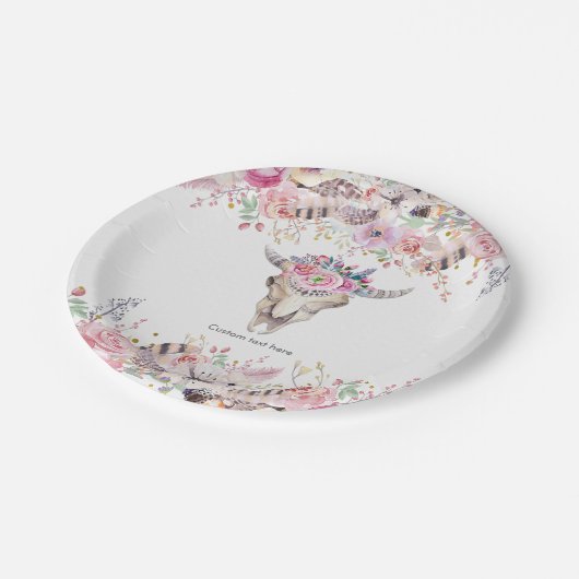 Blume und Kuhschädel Rustikales Country Glam Party Pappteller (Schrägansicht)