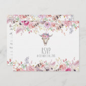 Blume und Kuhschädel Rustikales Land Boho Chic UAW Einladungspostkarte (Vorne/Hinten)