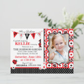 Blume und Lady Bugs zum Geburtstag einladen Einladung (Stehend Vorderseite)