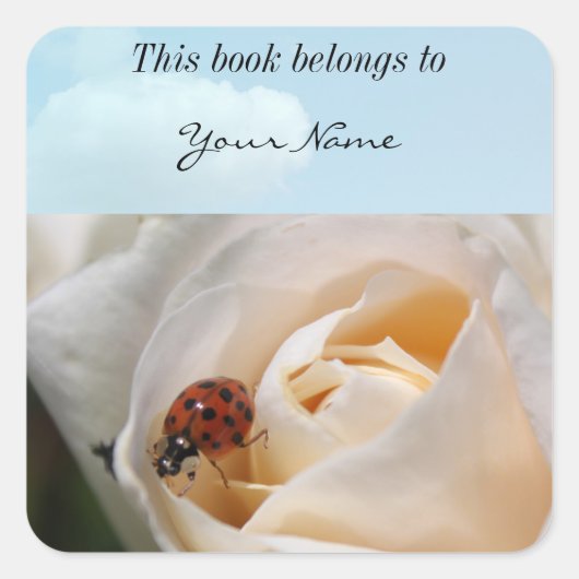 Blume und Ladybug Quadratischer Aufkleber (Vorderseite)