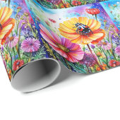 Blume und Ladybugs Geschenkpapier (Rolleneckpunkt)