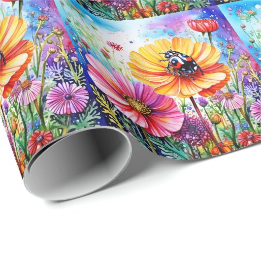 Blume und Ladybugs Geschenkpapier (Rolleneckpunkt)