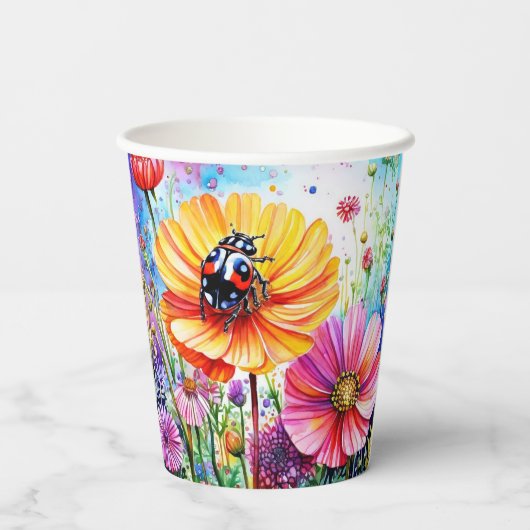 Blume und Ladybugs Pappbecher (Rückseite)