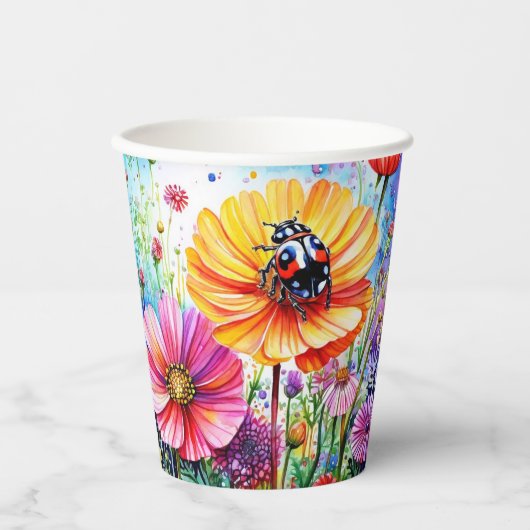 Blume und Ladybugs Pappbecher (Vorderseite)