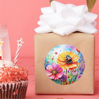 Blume und Ladybugs Runder Aufkleber