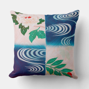 Blume und Laufendes Wasser, Japanisches Design Kissen