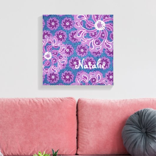 Blume und Leinwand mit denim Quadrat (Insitu (Wohnzimmer))