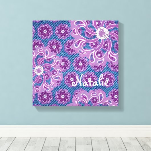 Blume und Leinwand mit denim Quadrat (Insitu (Holzboden))