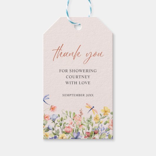 Blume und Libellen Danke, Brautparty Geschenkanhänger (Vorderseite)