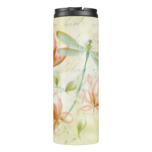 Blume und Libellen personalisiert Thermosbecher (Rückseite)