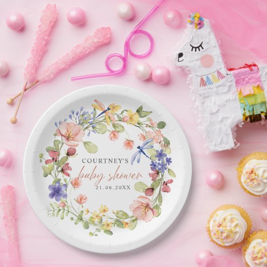 Blume und Libellen Romantische Babydusche Boho Pappteller (Party)