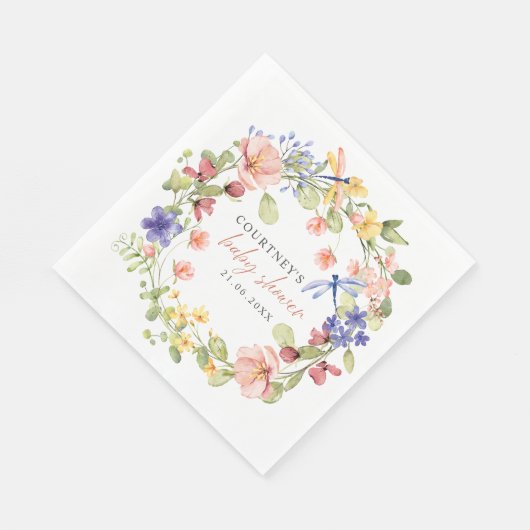 Blume und Libellen Romantische Babydusche Serviette (Ecke)