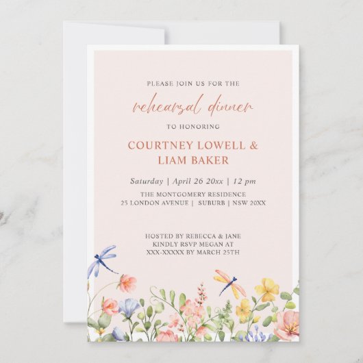 Blume und Libellen Romantischer Garten Einladung (Vorderseite)