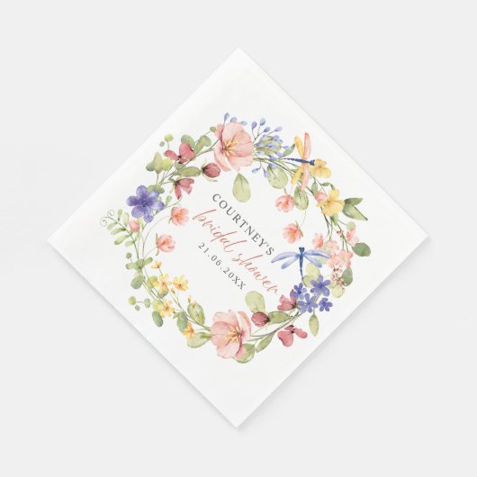 Blume und Libellen Romantisches Brautparty Serviette (Ecke)