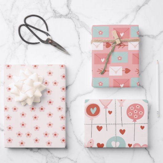Blume und Liebe von Kawaii Geschenkpapier Set (Vorderseite)