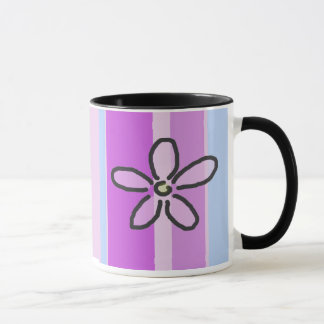 Blume und lila blaue Streifen Tasse