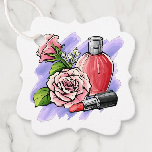 Blume und Lippenstift Geschenkanhänger (Vorderseite)