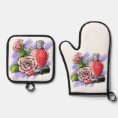 Blume und Lipstick Ofenhandschuh & Topflappen-Set (Vorderseite)