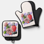 Blume und Lipstick Ofenhandschuh & Topflappen-Set (Vorderseite/Rückseite)