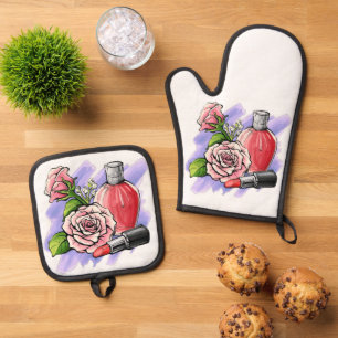 Blume und Lipstick Ofenhandschuh & Topflappen-Set