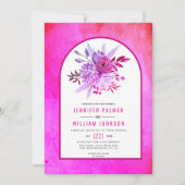 Blume und Marz Magenta Rosa Hochzeit Einladung (Vorderseite)