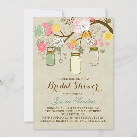 Blume und Mason Jars Bridal Dusche Einladung (Vorderseite)