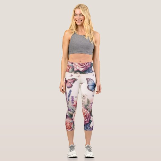 Blume und Meer und Muscheln am Strand Capri Leggings (Vorderseite)
