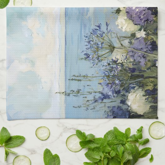 Blume und Meeresmalerei Geschirrtuch (Gefaltet)