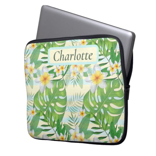 Blume und Monstera-Blätter Personalisiert Laptopschutzhülle (Vorderseite Links)