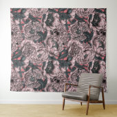 Blume und Motten, rosa Wandteppich (Beispiel (Horizontal))