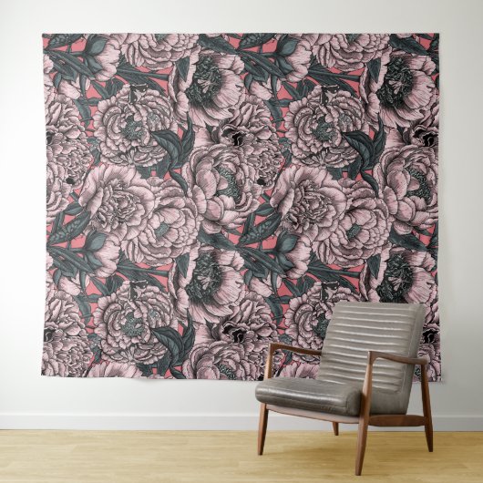 Blume und Motten, rosa Wandteppich (Beispiel (Horizontal))