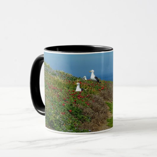 Blume und Möwen auf Anacapa Island Tasse (Vorderseite Links)