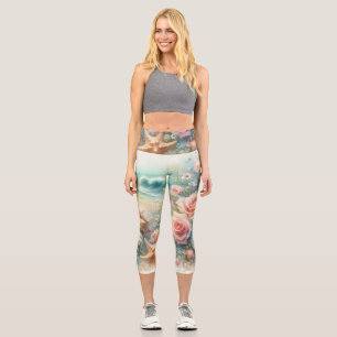 Blume und Muscheln Aquarell in Pastellfarben Capri Leggings