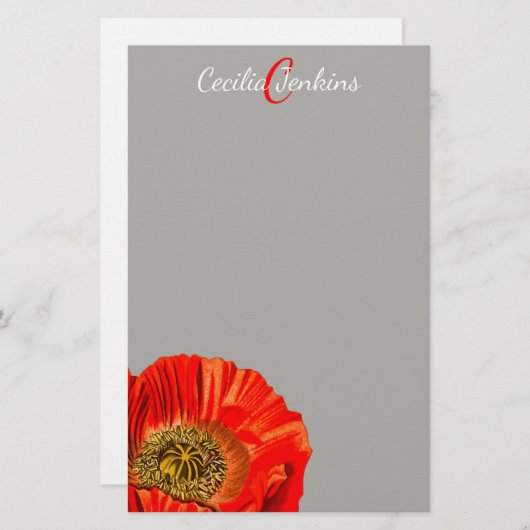 Blume und Name des roten Mohns Briefpapier (Vorne/Hinten)