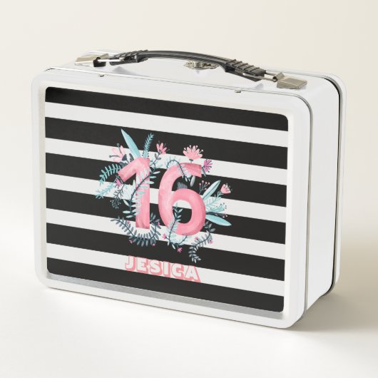 Blume und Nummern der Wasserfarben Metall Brotdose (Rückseite)