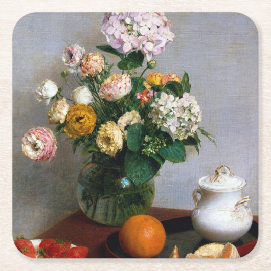Blume und Obst, Henri Fantin-Latour Rechteckiger Pappuntersetzer (Vorderseite)