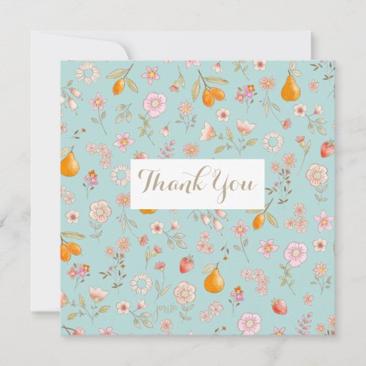 Blume und Obst Türkis Flat Danke Karte (Vorderseite)