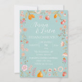 Blume und Obst Türkis Hintergrund Einladung (Vorderseite)