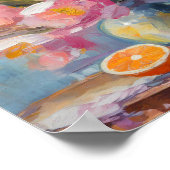 Blume und Orangen Modernes Stillleben Poster (Ecke)