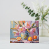 Blume und Orangen Modernes Stillleben Postkarte (Stehend Vorderseite)