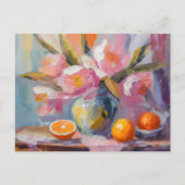 Blume und Orangen Modernes Stillleben Postkarte (Vorderseite)