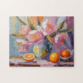 Blume und Orangen Modernes Stillleben Puzzle (Horizontal)