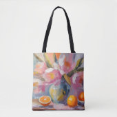 Blume und Orangen Modernes Stillleben Tasche (Vorderseite)