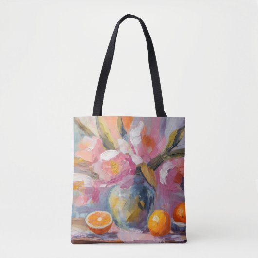 Blume und Orangen Modernes Stillleben Tasche (Vorderseite)