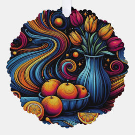 Blume und Orangenmalerei Ornament Karte