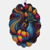 Blume und Orangenmalerei Ornament Karte (Links)