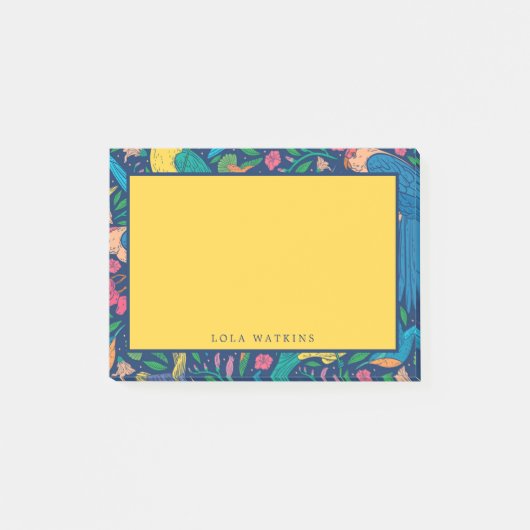 Blume und Papageien Post-it Klebezettel (Vorderseite)