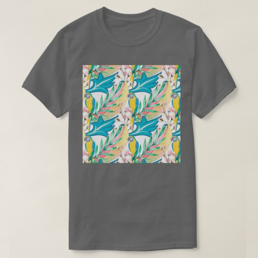 Blume und Papageien T-Shirt (Design vorne)
