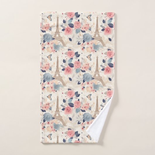 Blume und Pariser Reisemuster des Eiffelturms Badhandtuch Set (Handtuch)