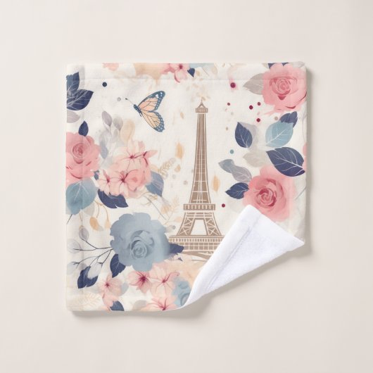 Blume und Pariser Reisemuster des Eiffelturms Badhandtuch Set (Waschlappen)